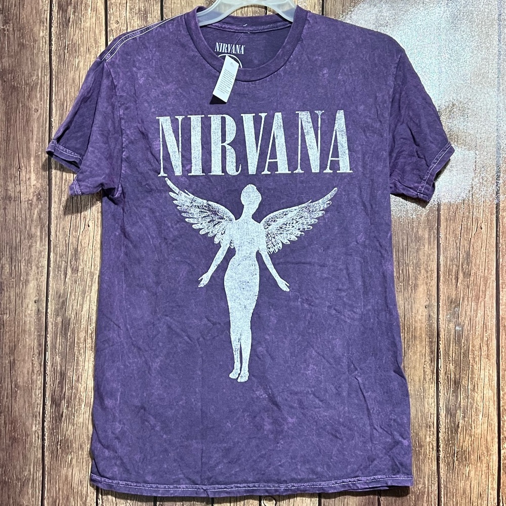 Nirvana Live ‘93 In Utero Tour 2 Sided Medium Distressed Style Purple T-shirt